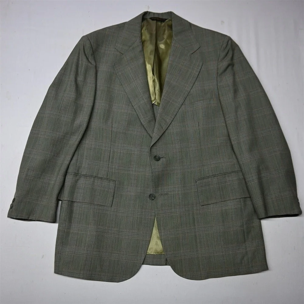Vtg Palm Beach 44R Green Plaid 60s 70s Blazer Sport Coat Jacket